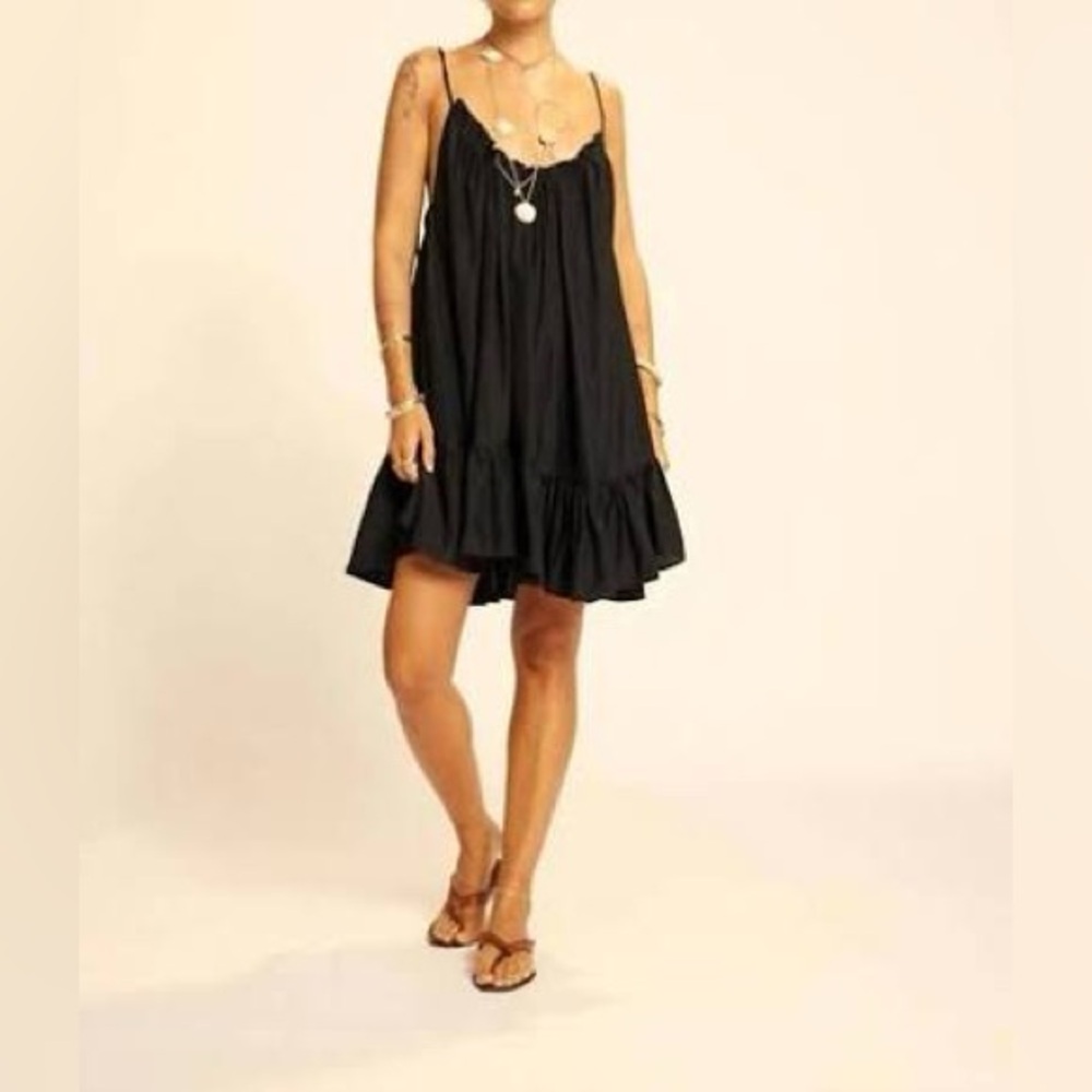 Natalie Martin Black Ruffle Slip Dress